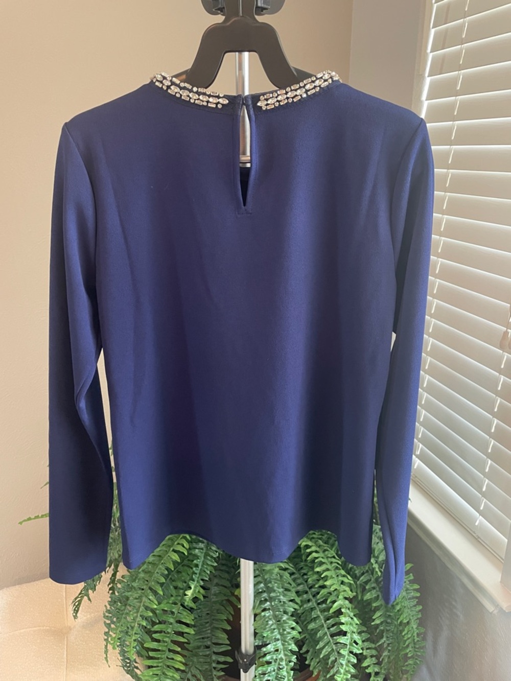 Ann Taylor Navy Long-Sleeve Jewel Neck Top - Picture 4 of 7
